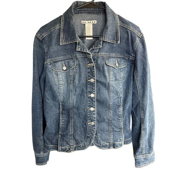 Vtg 90s Y2K Denim Jean Jacket Women's Blue Large Stretch Western Country Cowboy - Picture 1 of 8